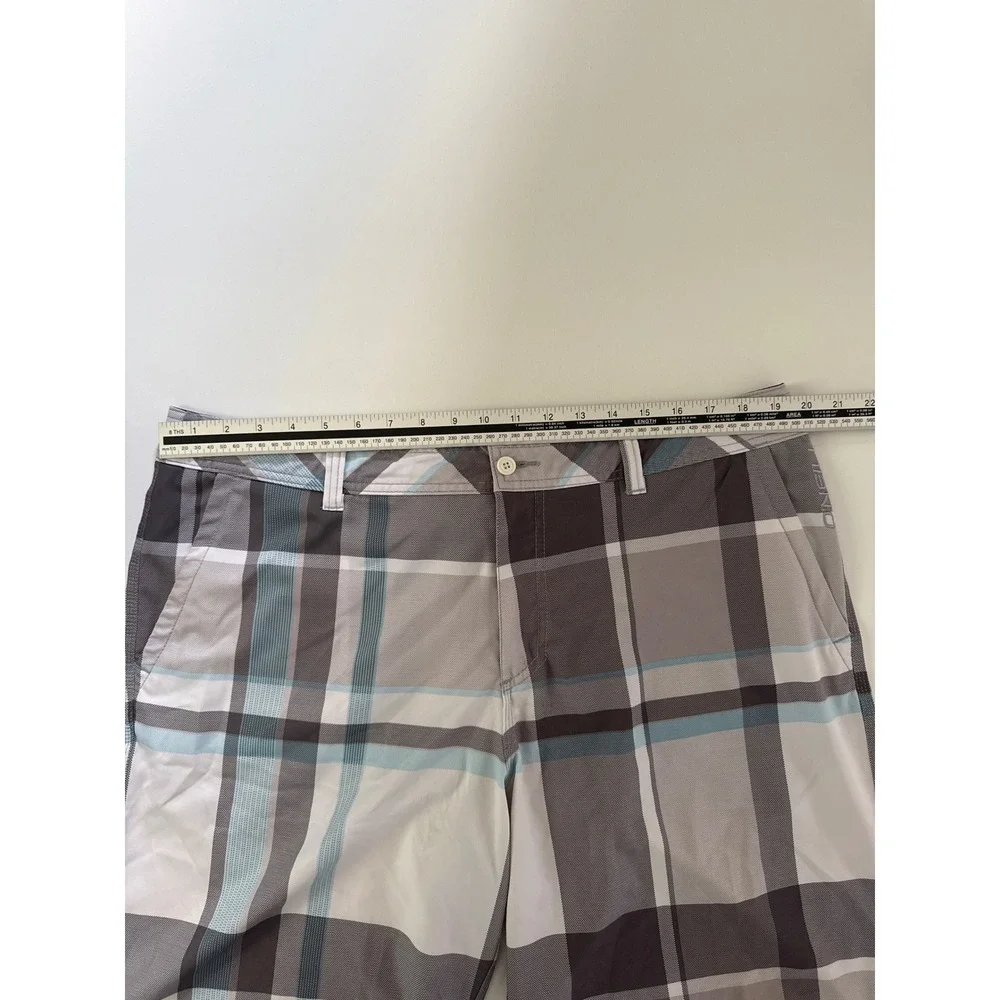 ONeill Hybrid Board Shorts Mens Grey Blue Plaid Swim Trunks 12106508P